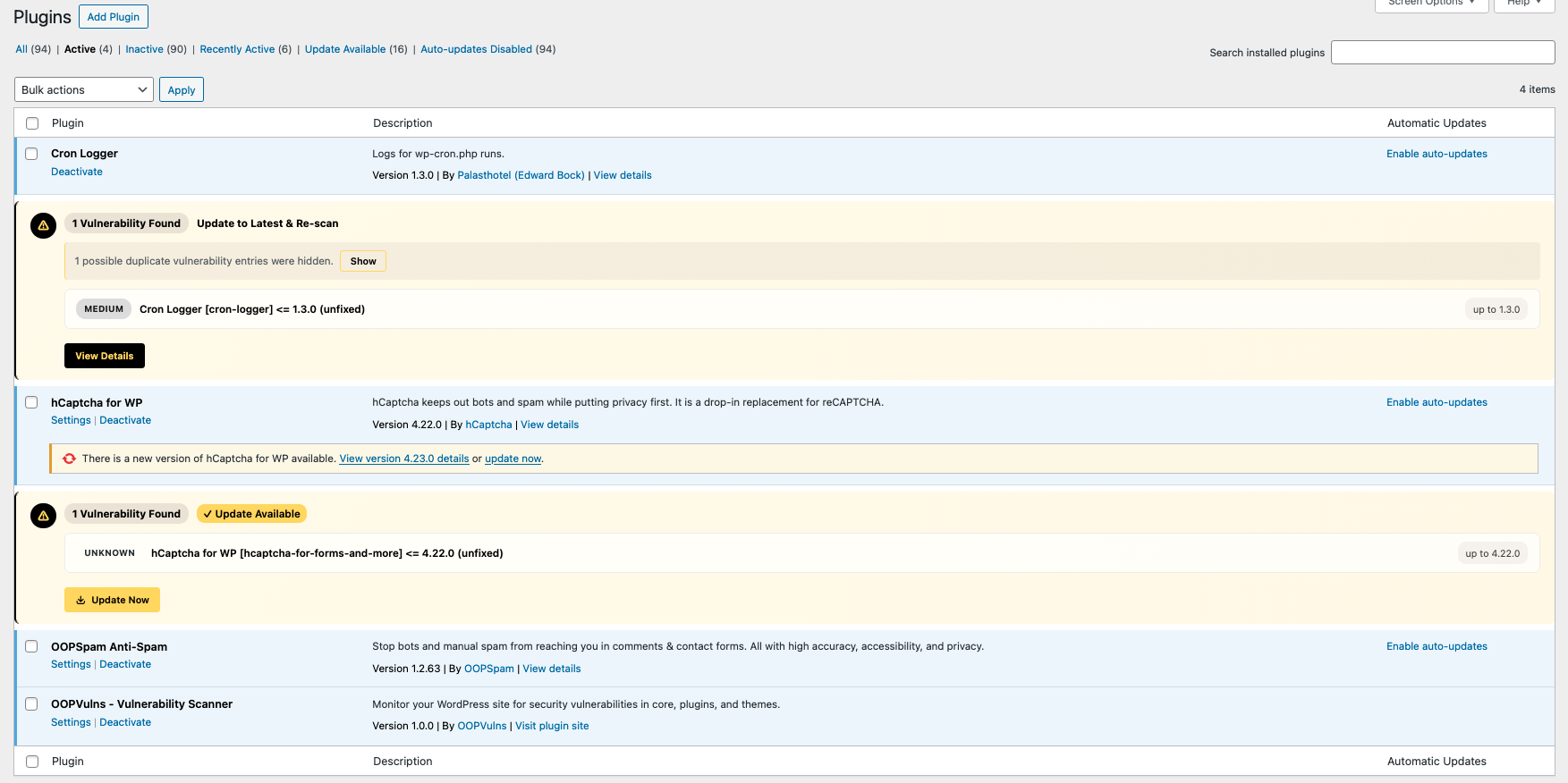 WordPress Plugins page